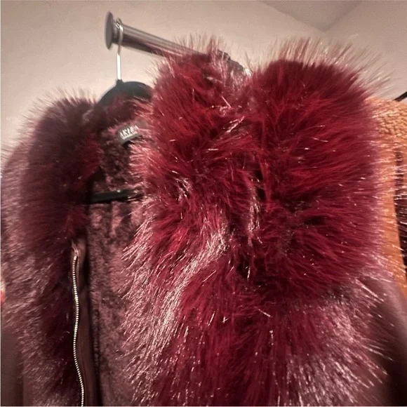 AKIRA Burgundy Leather Jacket with Fur Trim - Picture 9 of 10